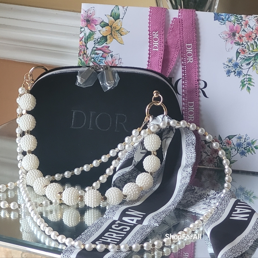 Dior Black Crossbody Bag with Pearl Strap